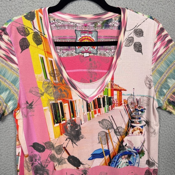 Johnny Was Top Womens S Pink Angelica‎ Stripe Favorite Short Sleeve Tee Bamboo - Picture 3 of 10